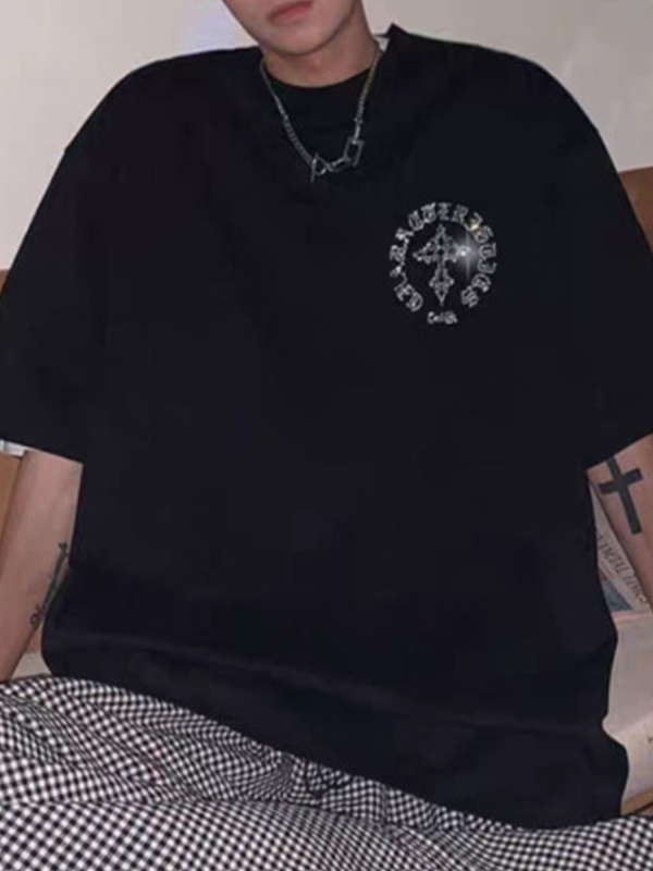 Herren-Kurzarm-T-Shirt mit Kreuz-Strasssteinen-2