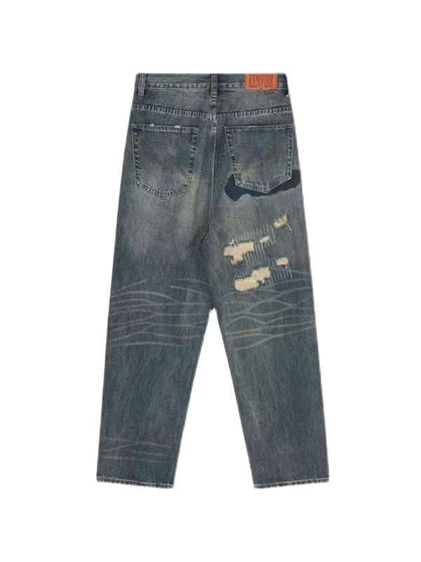 Lose Distressed-Jeans für Herren mit verschiedenen Aufnähern und Dekor-4