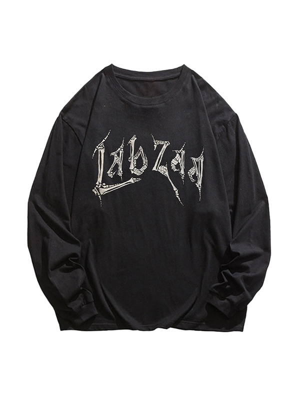 Langärmliges Herren-T-Shirt mit Totenkopf-Print im amerikanischen Stil-1