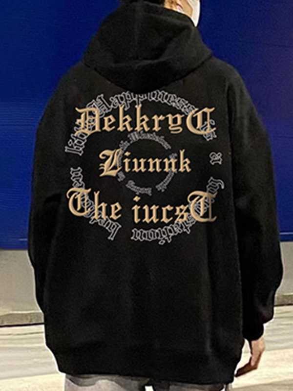 Übergroßer Kapuzenpullover mit Vintage-Buchstabenmuster für Herren-3