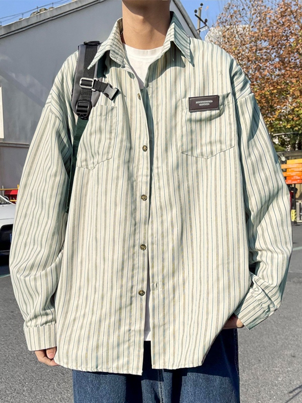 Verzierte Langarmbluse mit Streifenetikett für Herren-2