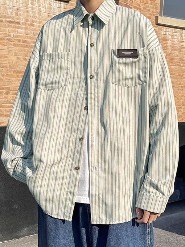 Verzierte Langarmbluse mit Streifenetikett für Herren-1