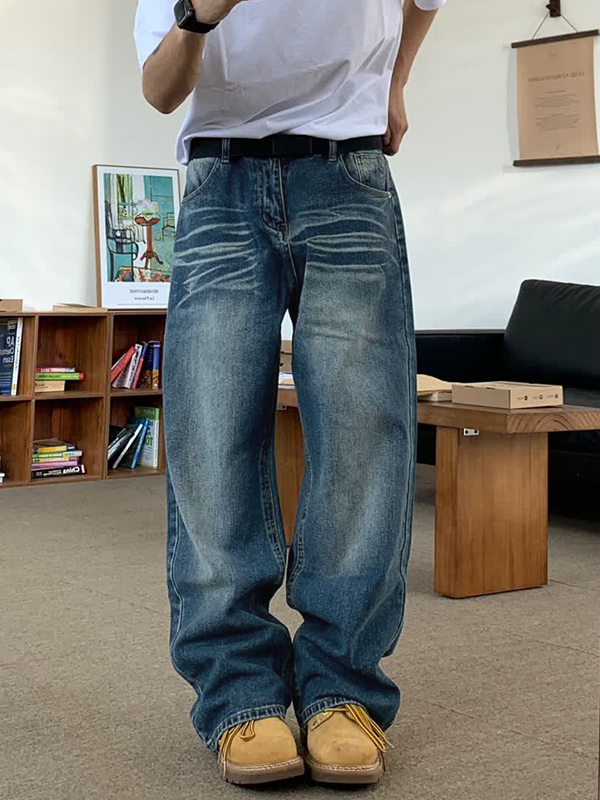 Gewaschene, lockere Jeans für Herren-2