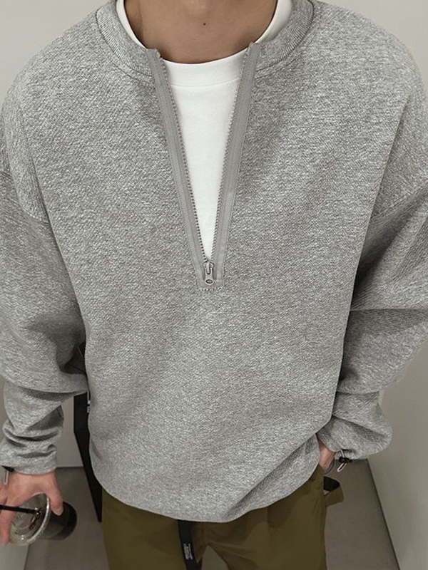 Einfarbiges Herren-Sweatshirt mit Reißverschluss-2