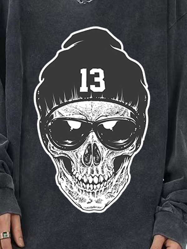 Herren-Langarm-T-Shirt mit Totenkopf-Serien-Print-1