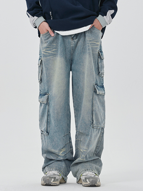 Verwaschene Herren-Cargojeans mit mehreren Taschen-5