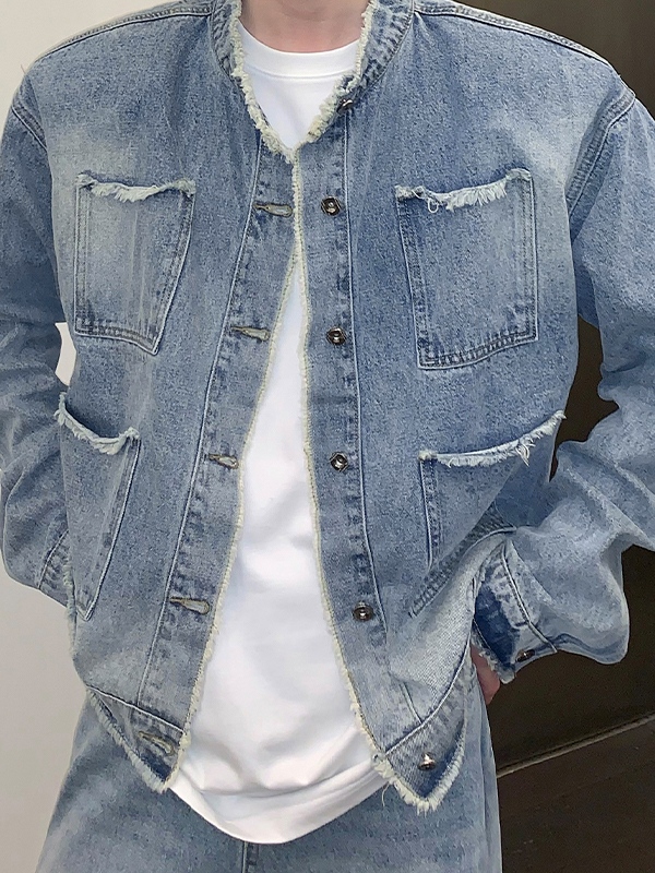 Herrenjacke im Distressed-Ombre-Stil mit Fransenbesatz-3