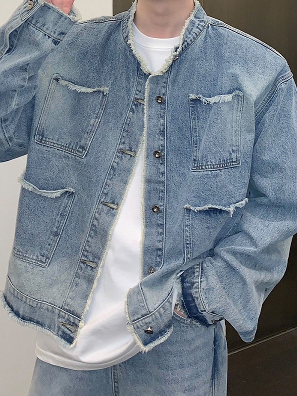 Herrenjacke im Distressed-Ombre-Stil mit Fransenbesatz-2