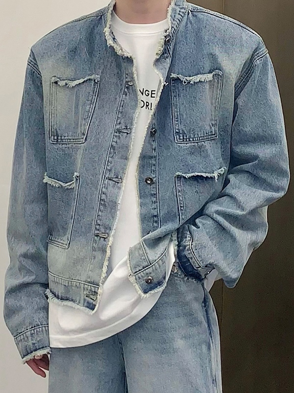 Herrenjacke im Distressed-Ombre-Stil mit Fransenbesatz-1