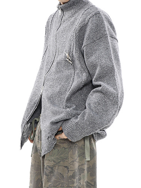 Herren-Cardigan-Pullover aus massivem, zerrissenem Metalldekor-2
