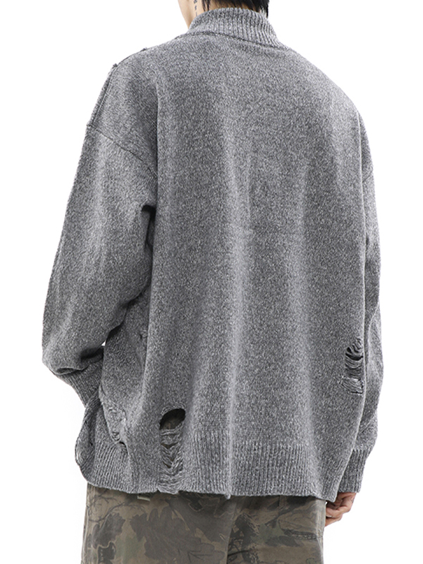 Herren-Cardigan-Pullover aus massivem, zerrissenem Metalldekor-4