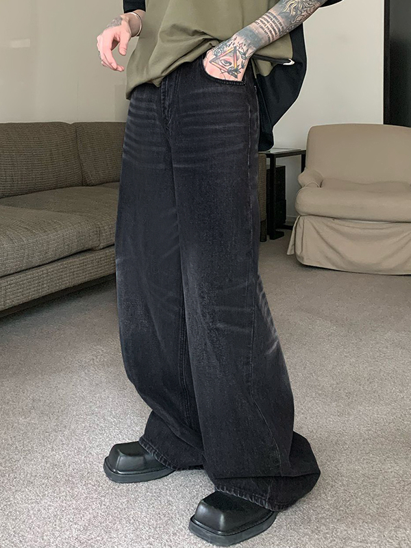 Gewaschene, lockere Herrenjeans im Distressed-Look-2