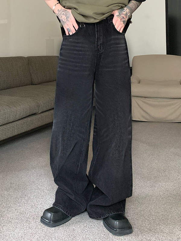 Gewaschene, lockere Herrenjeans im Distressed-Look-1