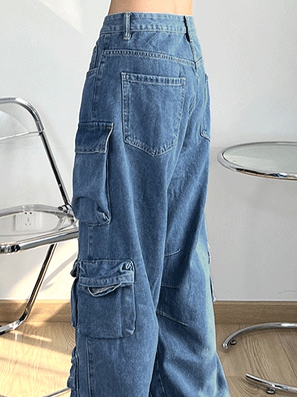 Hip Pop Cargo-Jeans mit mehreren Taschen für Herren-3