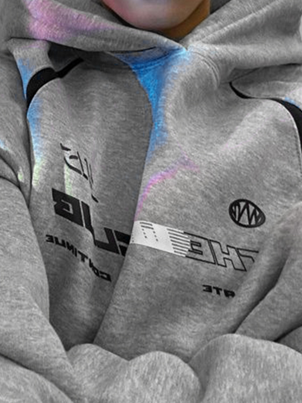 Übergroßer Kapuzenpullover mit Buchstaben-Print und Spleißmuster für Herren-1