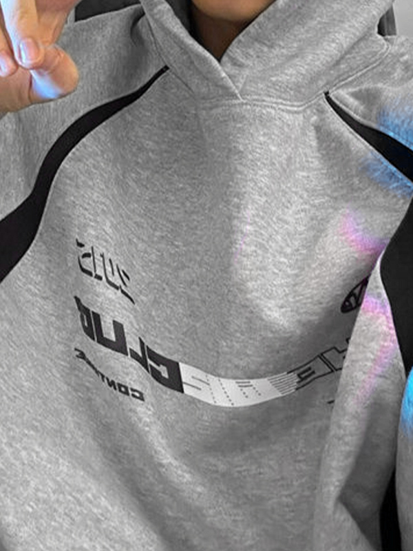 Übergroßer Kapuzenpullover mit Buchstaben-Print und Spleißmuster für Herren-2