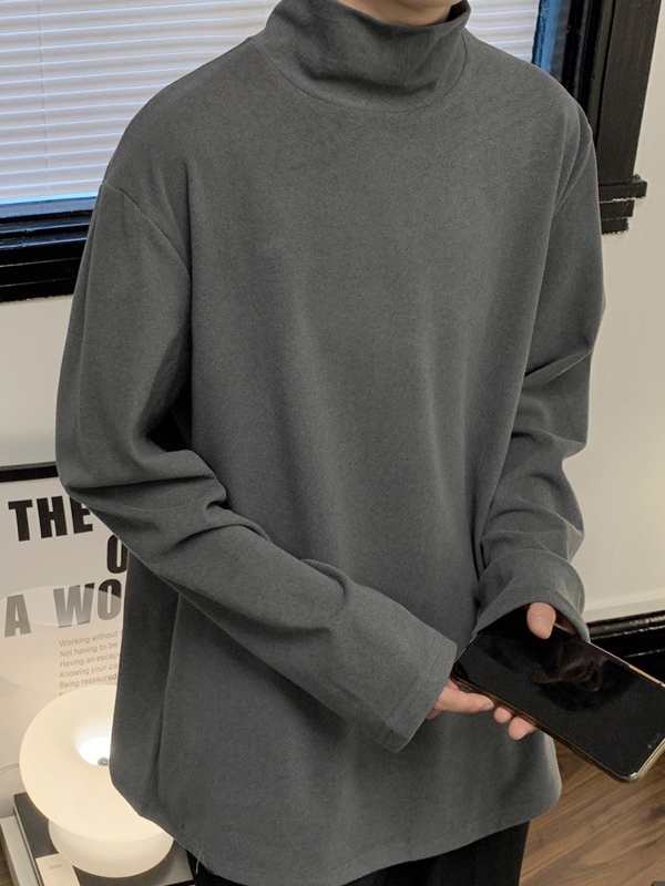 Solides Herren-T-Shirt mit Stehkragen und langen Ärmeln-1