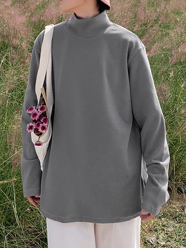 Solides Herren-T-Shirt mit Stehkragen und langen Ärmeln-4