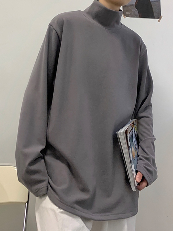 Solides Herren-T-Shirt mit Stehkragen und langen Ärmeln-3