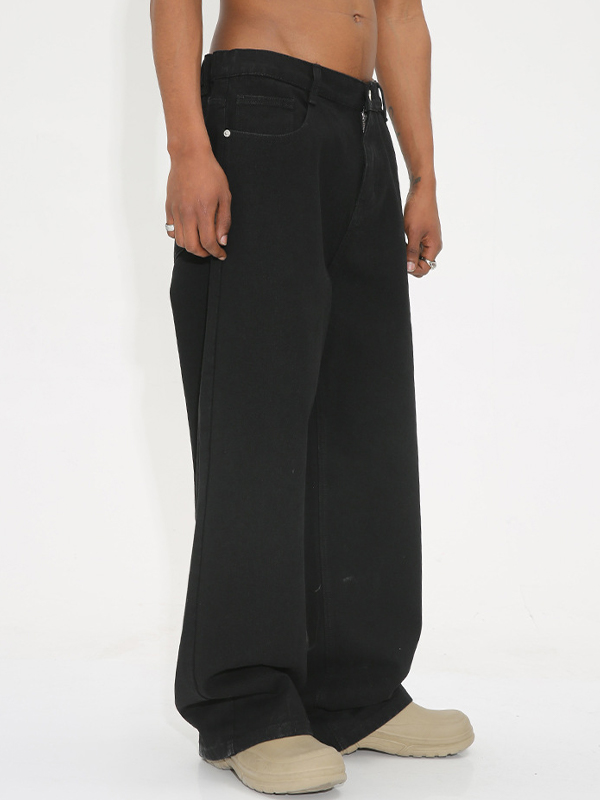 Lockere Herrenjeans in schwarzer Waschung mit elastischem Bund-2
