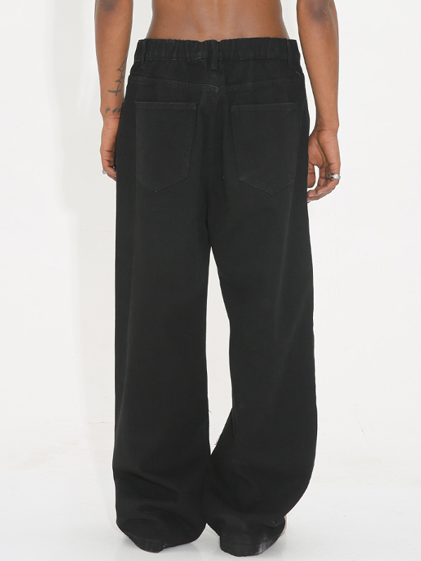 Lockere Herrenjeans in schwarzer Waschung mit elastischem Bund-3