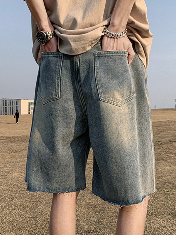 Herren-Shorts zum Binden mit ausgefranstem Saum in Waschung-1