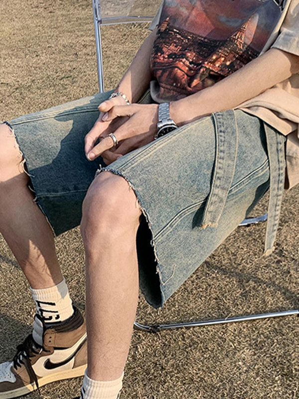 Herren-Shorts zum Binden mit ausgefranstem Saum in Waschung-5