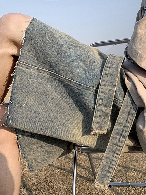 Herren-Shorts zum Binden mit ausgefranstem Saum in Waschung-4