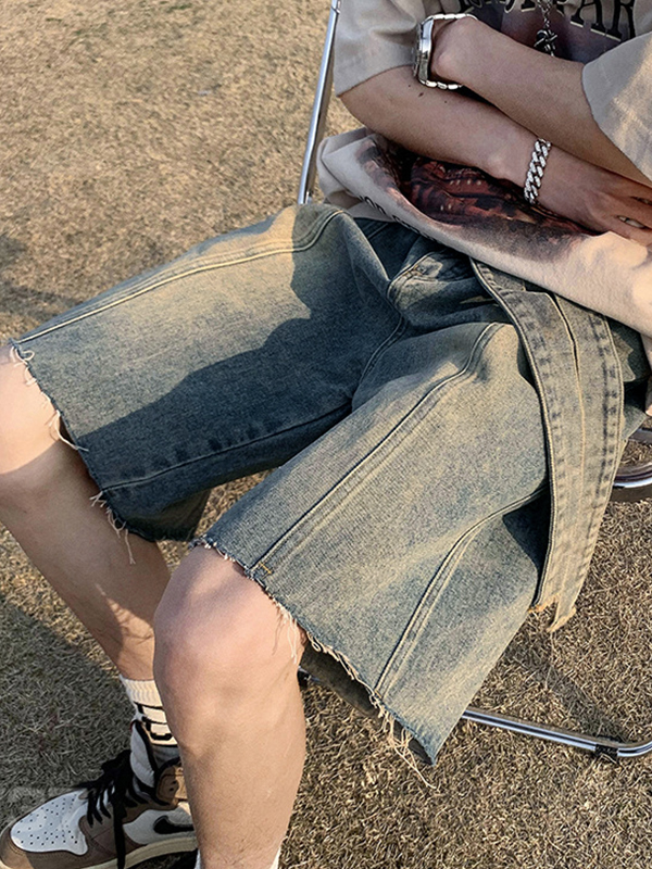 Herren-Shorts zum Binden mit ausgefranstem Saum in Waschung-2