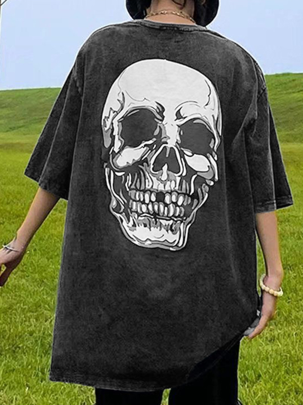 Kurzärmliges Herren-T-Shirt mit Distressed Skull Print in Waschung-3