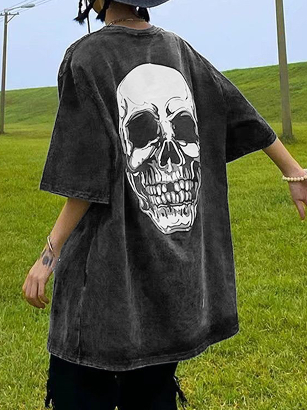 Kurzärmliges Herren-T-Shirt mit Distressed Skull Print in Waschung-2