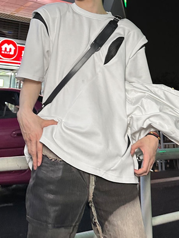 Kurzarm-T-Shirt mit Schulterpolster für Herren im Deconstructed Design-1