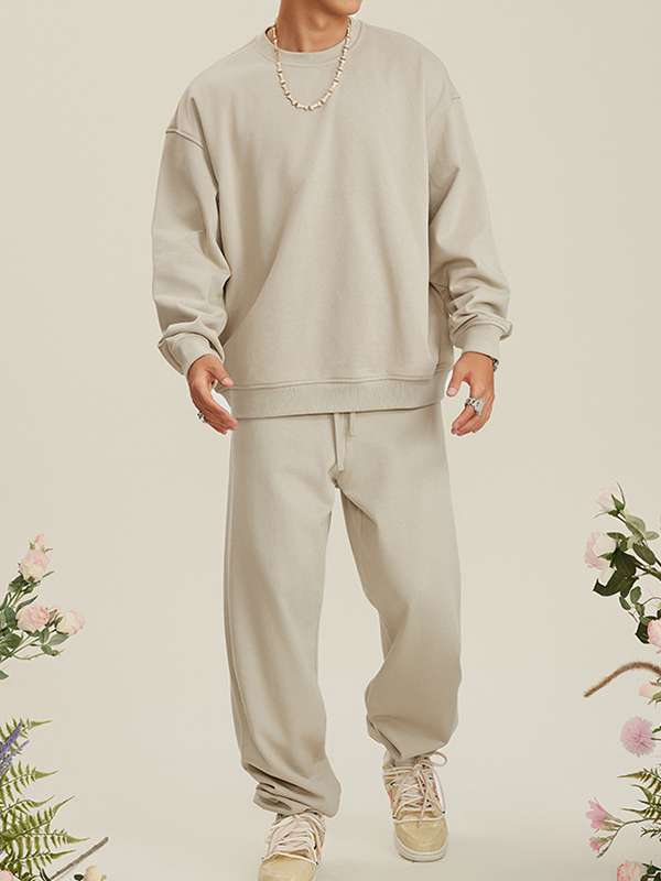 Einfarbiges Herren-Sweatshirt mit Rundhalsausschnitt-1