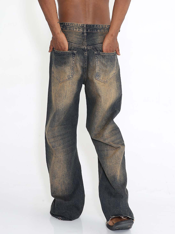 Herren-Jeans mit geradem Bein im Vintage-Look, Used-Look, roher Besatz-3
