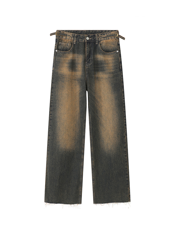 Herren-Jeans mit geradem Bein im Vintage-Look, Used-Look, roher Besatz-4