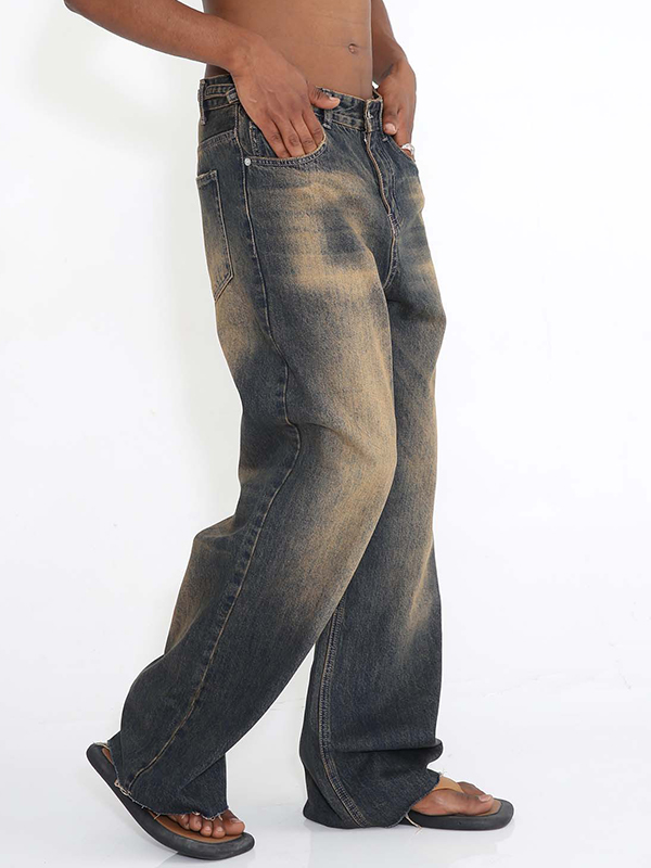 Herren-Jeans mit geradem Bein im Vintage-Look, Used-Look, roher Besatz-2