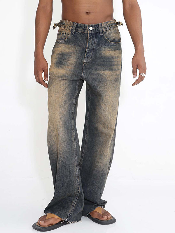 Herren-Jeans mit geradem Bein im Vintage-Look, Used-Look, roher Besatz-1