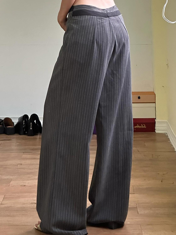 Gestreifte, kontrastfarbene, drapierte Anzughose mit stylischem Bund und lässiger langer Hose-2