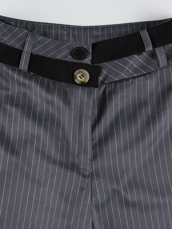 Gestreifte, kontrastfarbene, drapierte Anzughose mit stylischem Bund und lässiger langer Hose-3