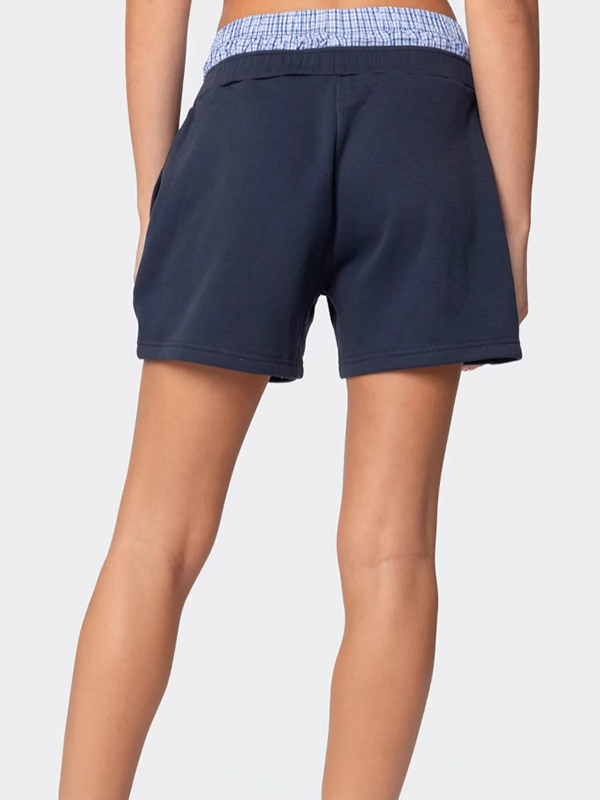 Sportliche Freizeitshorts mit Patchwork-Karo-Bund-2