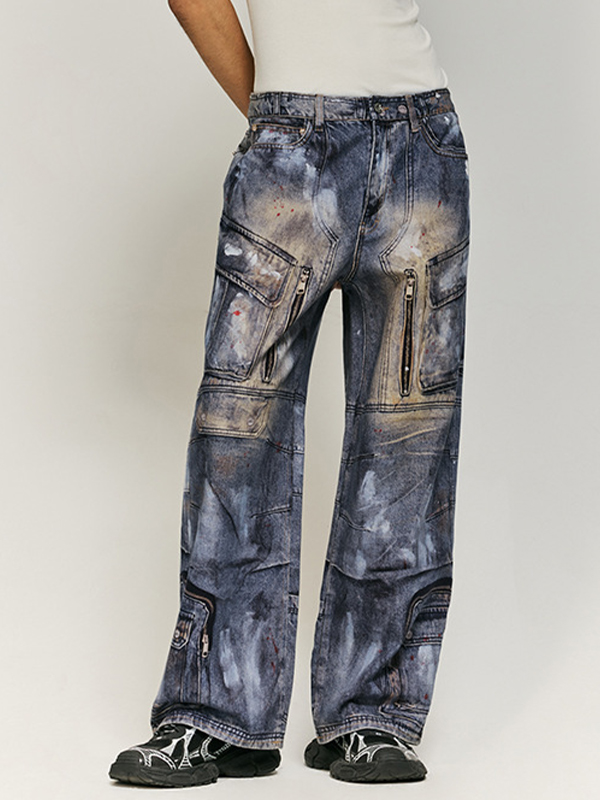 Mehrteilige Jeans mit großem Reißverschluss und Print-1