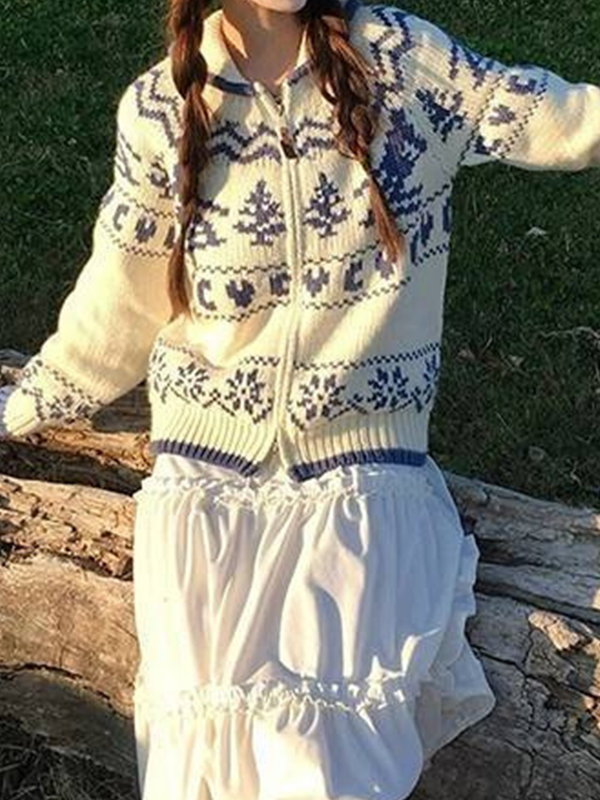 Fair Isle Weihnachtsbaum Blumen Strickjacke Strickjacke-2