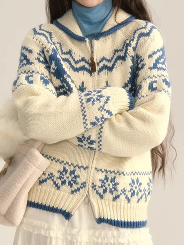 Fair Isle Weihnachtsbaum Blumen Strickjacke Strickjacke-1