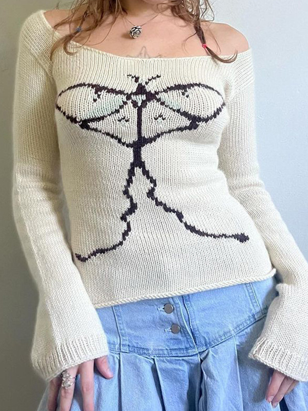 Retro Schmetterling Strick Langarm-1