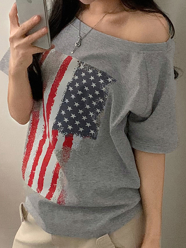 Kurzarm mit amerikanischem Flaggendruck-2