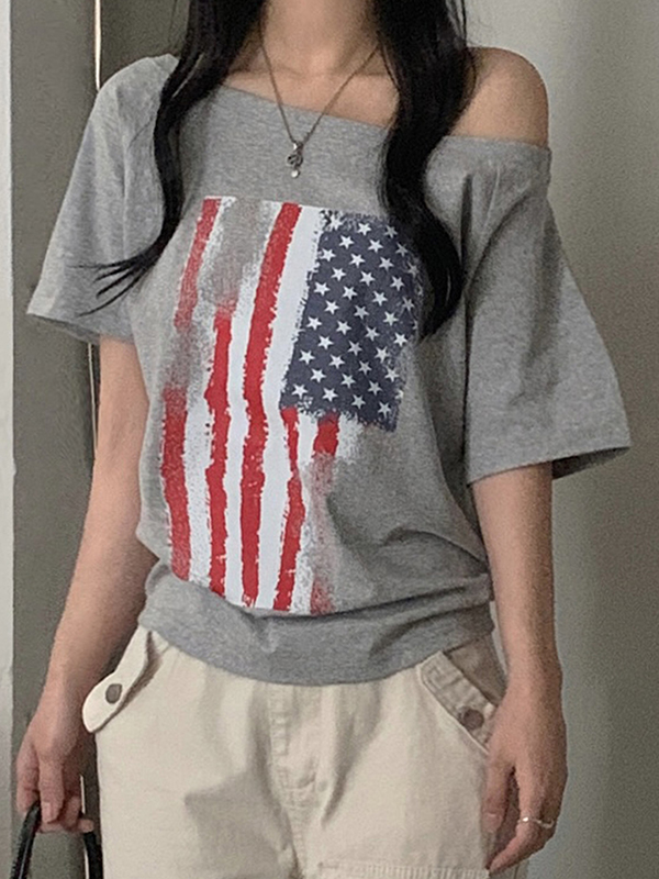 Kurzarm mit amerikanischem Flaggendruck-1