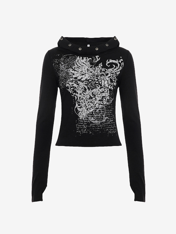 Dunkles Langarmshirt mit Retro-Print-4