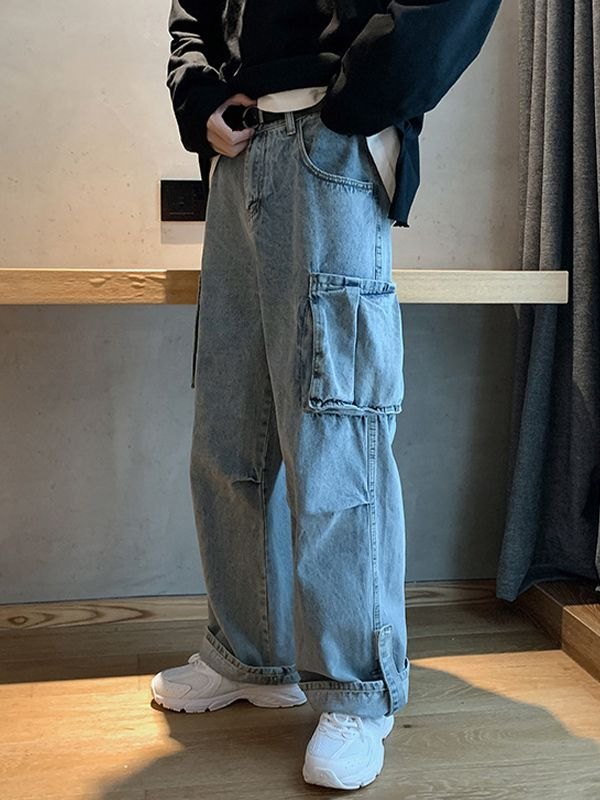 Lose Jeans mit gewaschenem Taschenaufnäher für Herren-3