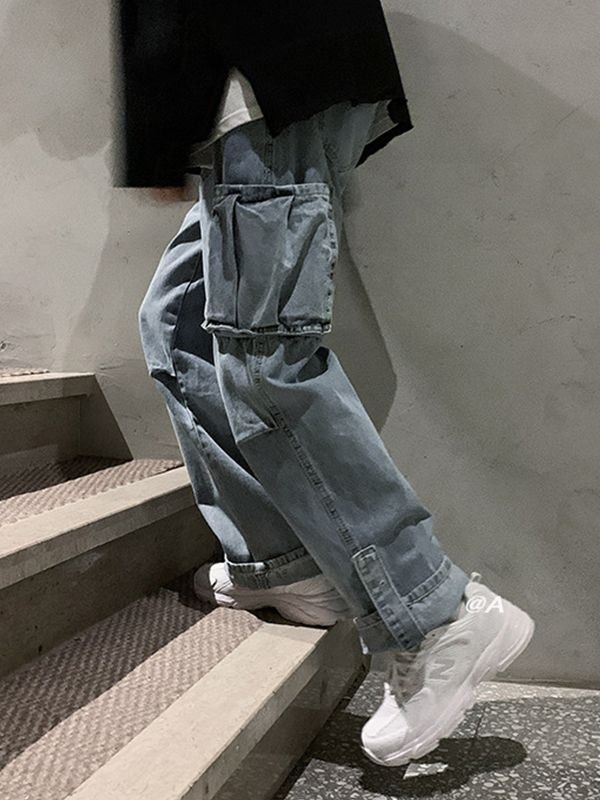 Lose Jeans mit gewaschenem Taschenaufnäher für Herren-2