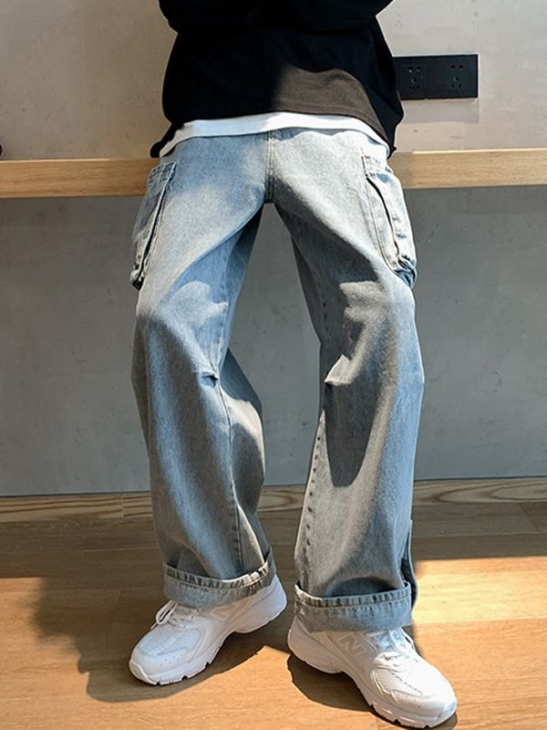 Lose Jeans mit gewaschenem Taschenaufnäher für Herren-4